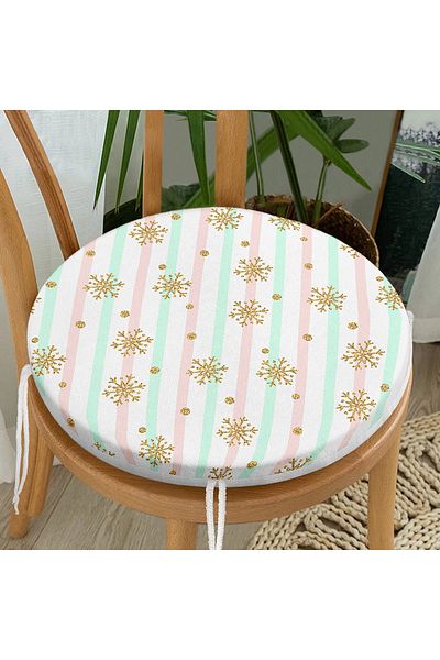 Realhomes Modern Round Zippered Chair Cushion with Snowflake Detail on Pink Blue Background