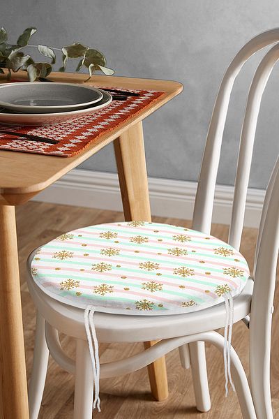 Realhomes Modern Round Zippered Chair Cushion with Snowflake Detail on Pink Blue Background