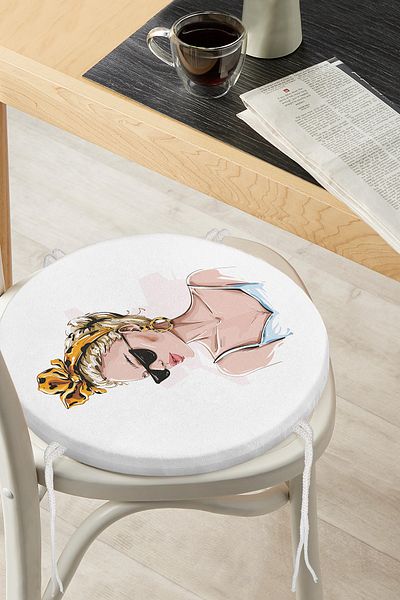 Realhomes Young Woman with Sunglasses Patterned Modern Round Zippered Chair Cushion