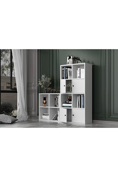 Nettrends 4 Kapakli Rafli Basamakli Kitaplik 130 Cm Beyaz Ktp-1242-ç