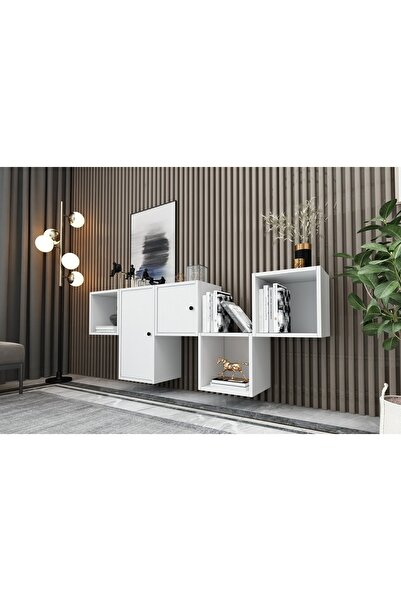 Nettrends 2 Kapaklı Duvar Raflı Kitaplık 170 cm Beyaz Ktp-1443-ç