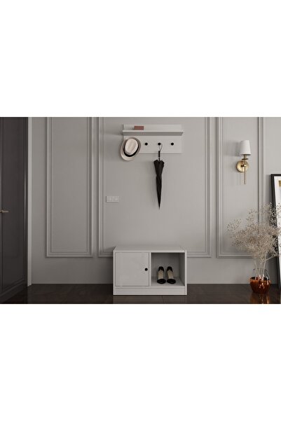 Nettrends Duvar Askilikli Ayakkabilikli Portmanto Beyaz 65 cm  Prt-1003-ç