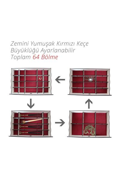 Design OTTO Luna 64 Bölmeli Makyaj Takı Koleksiyon Saat Dikiş Aksesuar Tespih Kutusu Düzenleyici Organizer Beyaz
