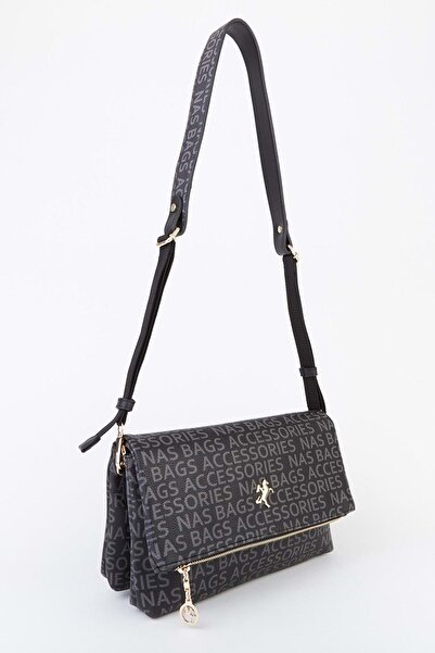 By Hakan Nas Bag-1100 Жіноча сумка через плече з написом, чорна