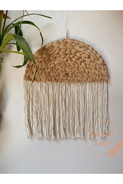 Bohem Shop El Yapımı Örgü Hasır Makrome Detaylı Duvar Dekoru Bohem Duvar Süsü