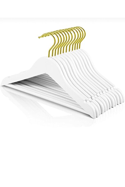 menofis Beyaz Ahşap Çocuk Ve Bebek Askısı 12 Adet Gold Kancalı %100 Özel Ahşap Lüks Askı -askı Sarayı -