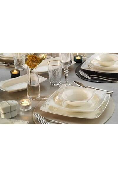 Güral Porselen 57 Parça Kare Yaldızlı Yemek Takımı 12 Kişilik