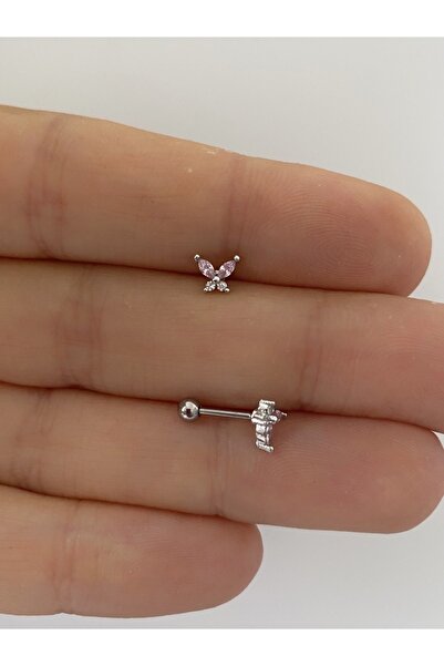 Arescollection Cerrahi Çelik Mini Kelebek Tragus Helix Conch Lobe Uyumlu Pier...