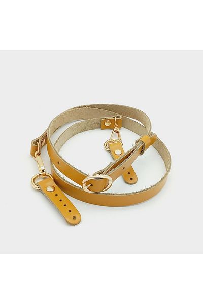 angel çanta aksesuar 130x1.5 Cm Mustard Real Leather Bag Handle with Light Gold Buckle