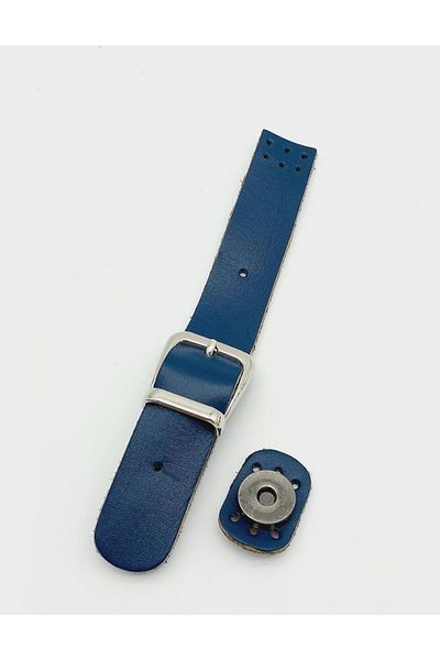 angel çanta aksesuar Κάλυμμα τσάντας με αγκράφα 18x2,3 cm Navy Blue από πραγματικό δέρμα με ασημί μέταλλο