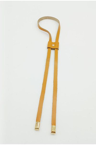 angel çanta aksesuar Mustard Genuine Leather Drawstring Light Gold Metal