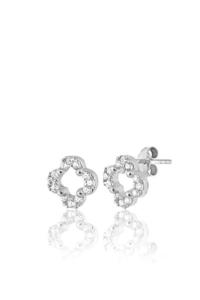 Zanaatsilver 925 Ayar Gümüş Rodyum Kaplama Yonca Modeli Minimal Küpe