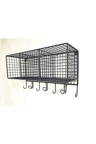 GO DEKOR Çok Amaçlı 3 Gözlü Antre Banyo Ve Mutfak 7 Askılı Telli Duvar Rafı (SİYAH)