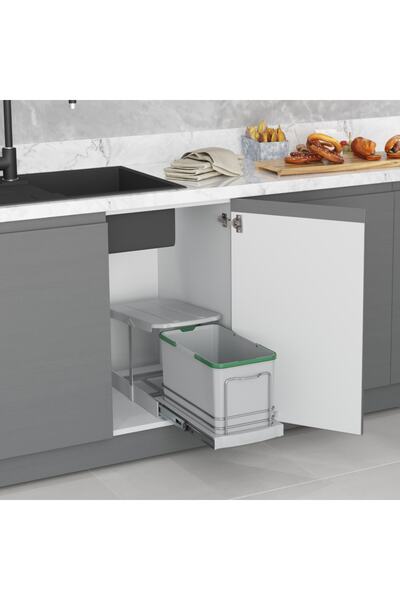ARON Starax S-2573 Tezgah Altı Dolap Içi Teleskopik Raylı Plastik Gövde Çöp Kovası 16lt.