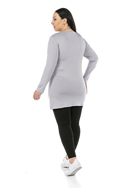 DISENTIS MODEST Plus Size Round Neck Long Sleeve Viscose Long Gray Body