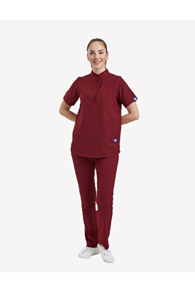 Wio Uniform Likralı Dinamik Crocus Doktor Hemşire Cerrahi Forması Üst – Kadın, Bordo