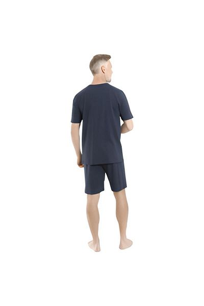 Nur Aka by Nurteks Men's Striped Pattern V-Neck Embroidered Pajama Set