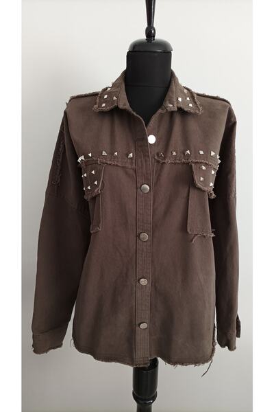 BRC Collection Kadın Kot Ceket Gömlek Haki Yeşil Kot Gömlek