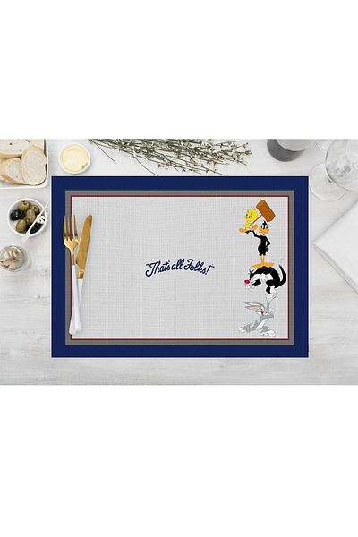 Adawall That's All Folks Fabric American Service Set of 4 35x50cm (warner Bros Licensed Product, Linen Fabric)
