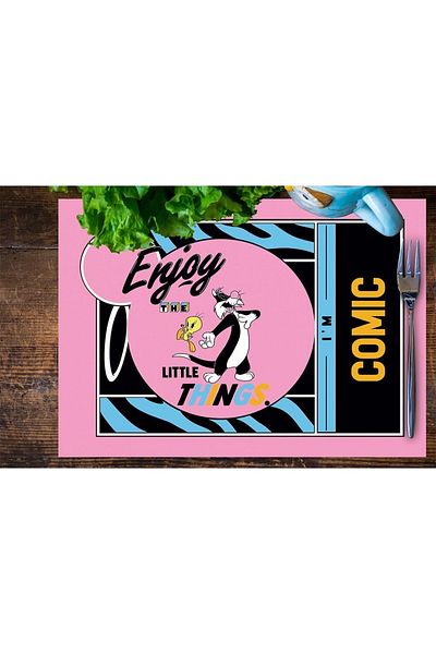 Adawall Tweety Teams Fabric American Service Set of 4 35x50cm (warner Bros Licensed Product, Linen Fabric)