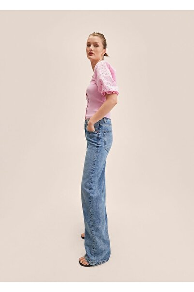 MANGO Woman Μπλουζάκι με κεντημένα μανίκια