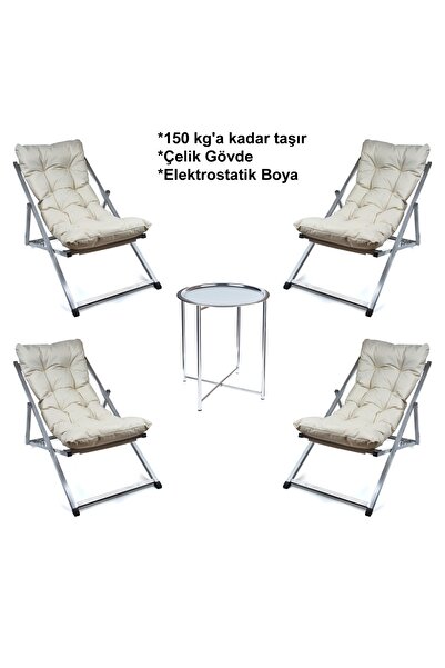 HUNDEMİR Minderli - Minny Şezlong Seti Bahçe&balkon&teras&plaj Katlanır Dörtl...