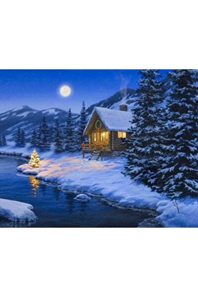Genel Markalar Yılbaşı Kulübesi Çerçeveli 40x50 Sayılarla Boyama Hobi Seti cm