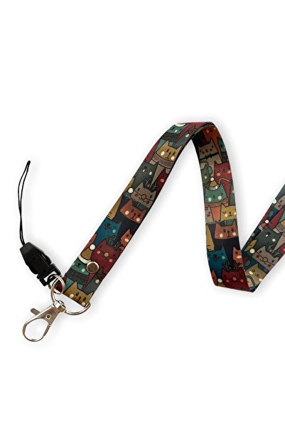 Happy Bear Kedi Desenli Boyun Ipi Telefon Askısı