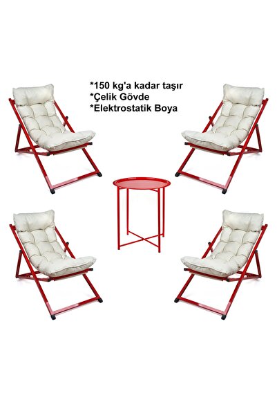 HUNDEMİR Minderli - Nino Şezlong Seti Bahçe&balkon&teras&plaj Katlanır Dörtlü...