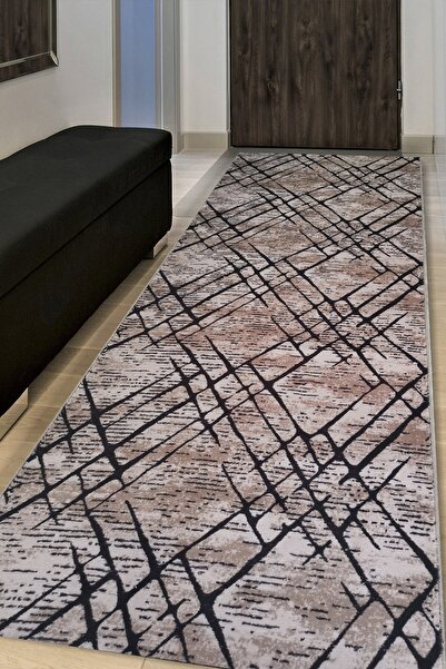 ALgorand Home Geometrik Kahve Post Dokuma Halı Peluş Tavşan Tüyü Hissi Antiba...