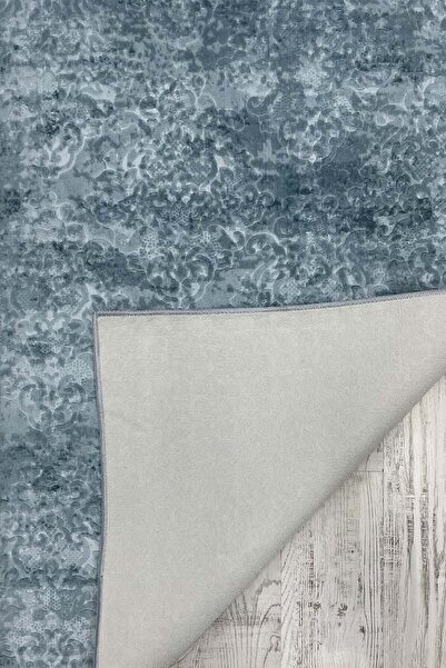 ELVİRAHOME Emboss Sultanate Blue All-Season Washable Non-Slip Base Cut Runner