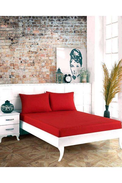 NİVEMESHOME طقم ملاءات مطاطية حمراء مقاس 160*200
