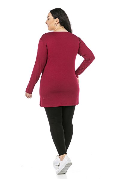 DISENTIS MODEST Plus Size Round Neck Long Sleeve Viscose Long Burgundy Body