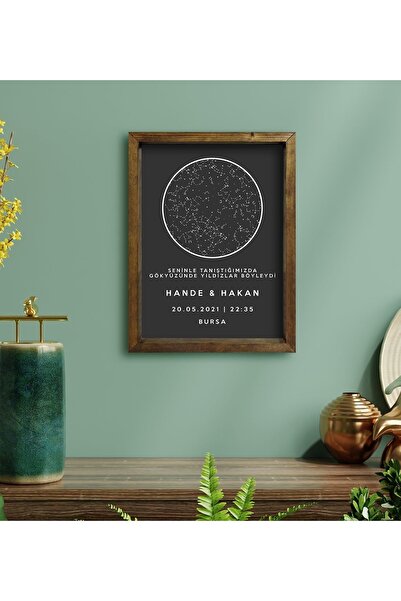 Bk Gift Gift Kişiye Özel Gökyüzü Yıldız Haritası Doğal Masif Ahşap Çerçeveli ...
