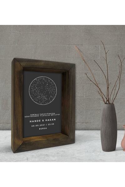 Bk Gift Gift Kişiye Özel Gökyüzü Yıldız Haritası Doğal Masif Ahşap Çerçeve 15...