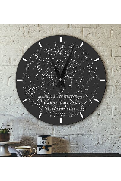 Bk Gift Gift Kişiye Özel Gökyüzü Yıldız Haritası Ahşap Duvar Saati