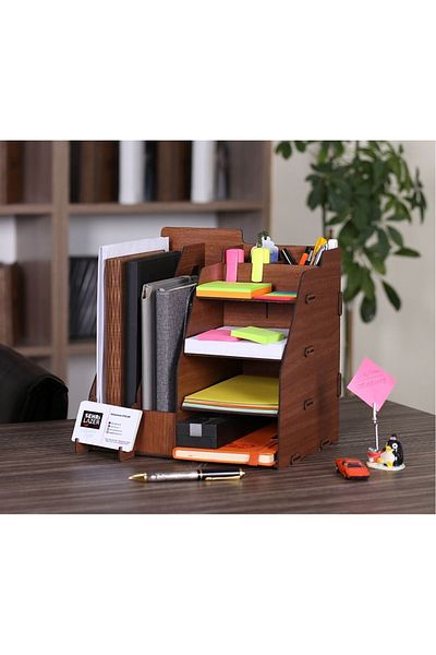 Cetinshop Document Rack Practical Table Top Organizer Gift Wooden Organizer Brown