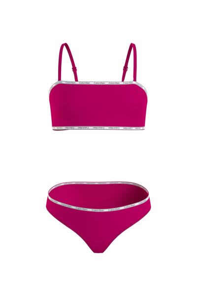 Calvin Klein Pembe - Beyaz Kız Çocuk Bikini Takım Ky0ky00016-bralette Bıkını Set