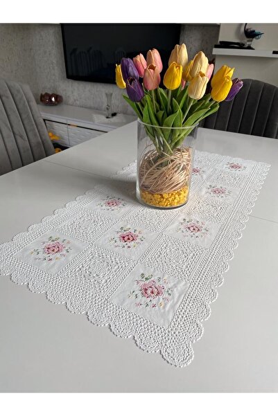 LİMAY Broderie din dantelă Arata 1 Față de masă pentru alergător, lavabilă, rezistentă la pete din PVC de calitate - Husă pentru dulap