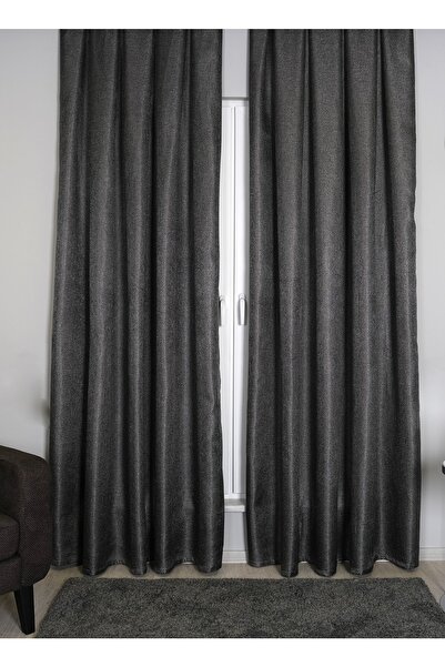 GOCCIA Koyu Gri Perde Hasır Dokulu Fon Perde