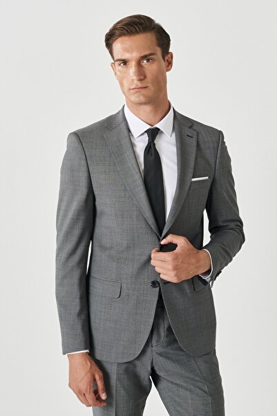 ALTINYILDIZ CLASSICS Costum pentru bărbați din lână negru-gri, slim fit, cu g...