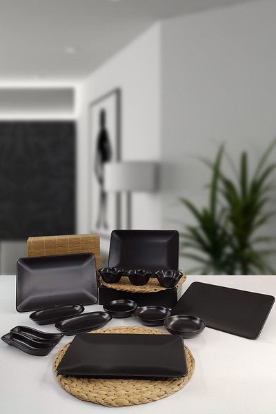Trendymutfak 14 Piece Breakfast Set for 4 People Black Siera