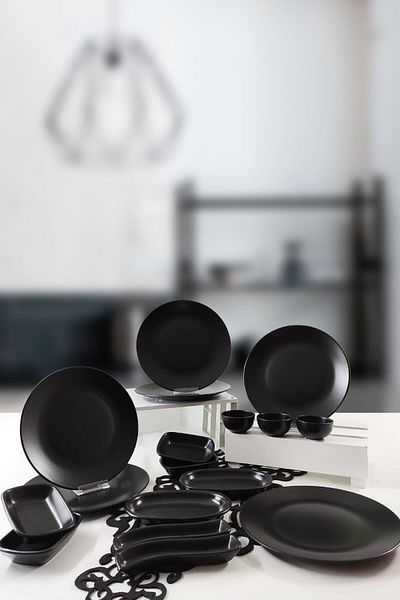 Trendymutfak Black Matte 17 Piece Breakfast Set for 6 People