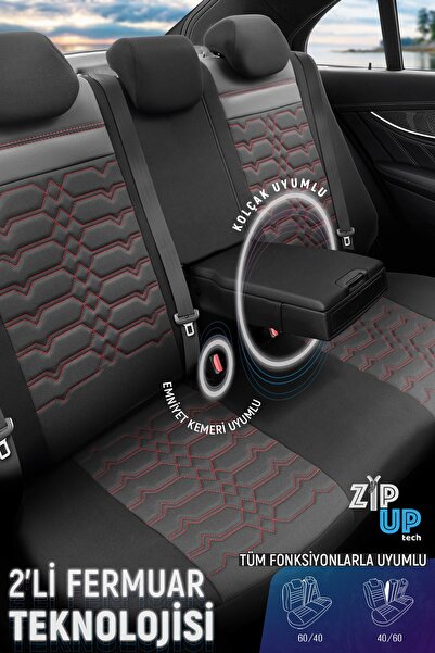 Otom Oto Koltuk Kılıfı Tam Set Özel Tasarım Siyah Kırmızı - Elegance