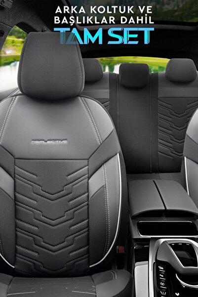 Otom Oto Koltuk Kılıfı Tam Set Stitch Tech Siyah Beyaz - Reflective