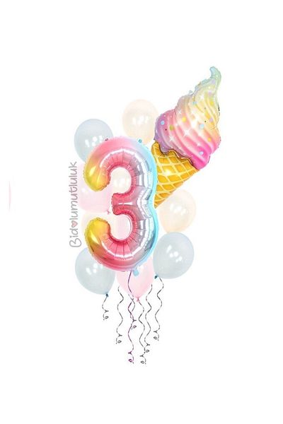 BİDOLUMUTLULUK Ice Cream Foil Balloon Set