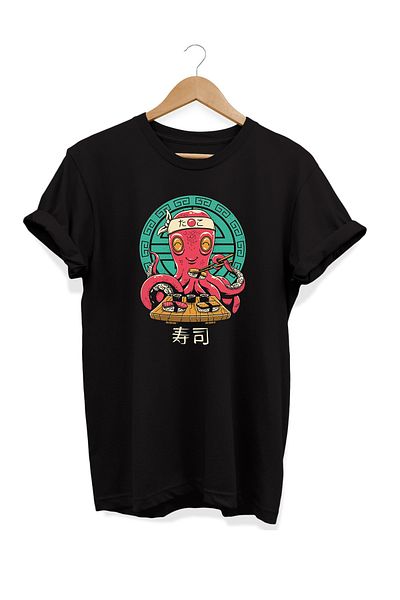 remonz Σειρά Food Octopus Chef Sushi T-shirt με στάμπα 100% βαμβάκι σε μεγάλο μέγεθος