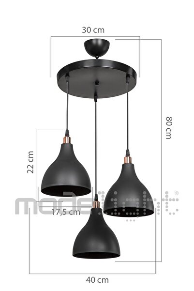 Modelight Ronda 3lü Avize Siyah / Salon - Oturma Odası - Çocuk Odası - Yemek Odası - Mutfak - Antre - Hol