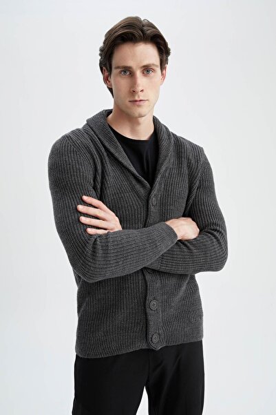 DeFacto Regular Fit Shawl Collar Buttoned Knitted Cardigan