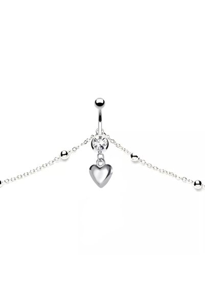 TakıConcept Vücut Zincirli Kalp Sallantılı Çelik Göbek Piercing